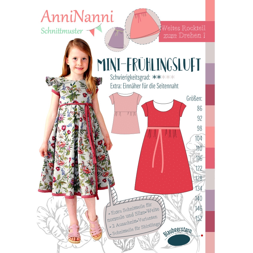 Blaubeerstern Mini-Frühlingsluft Kleid by AnniNanni, Gr. 86 - 152, Schnittmuster und Anleitung