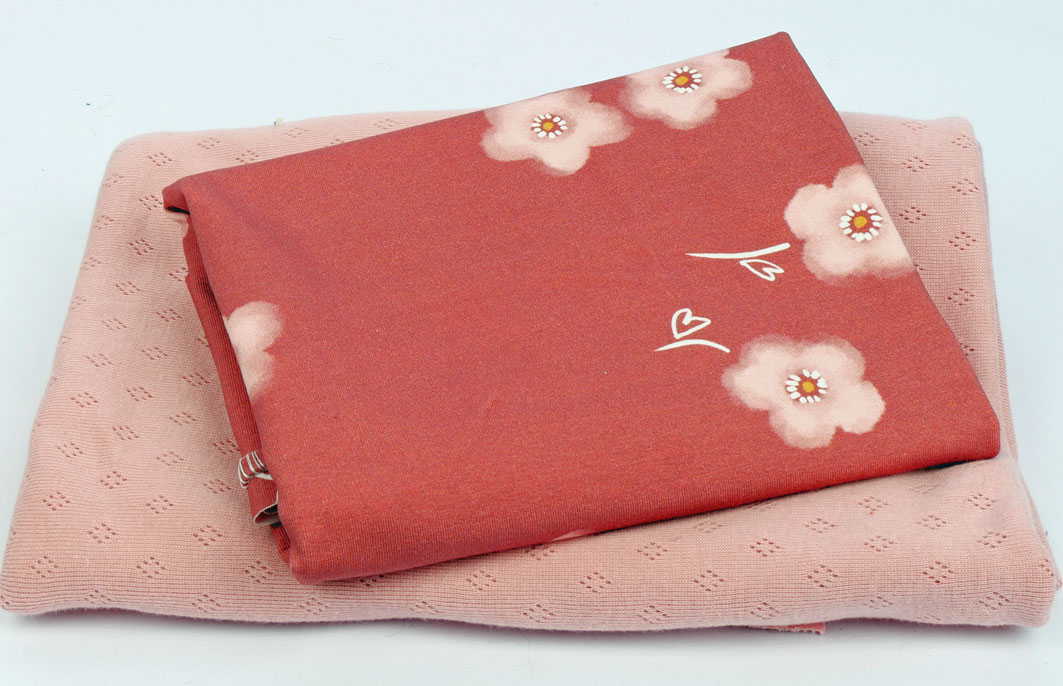 Stoffpaket Jersey Blume rosa/Strickstoff Ajour rosa