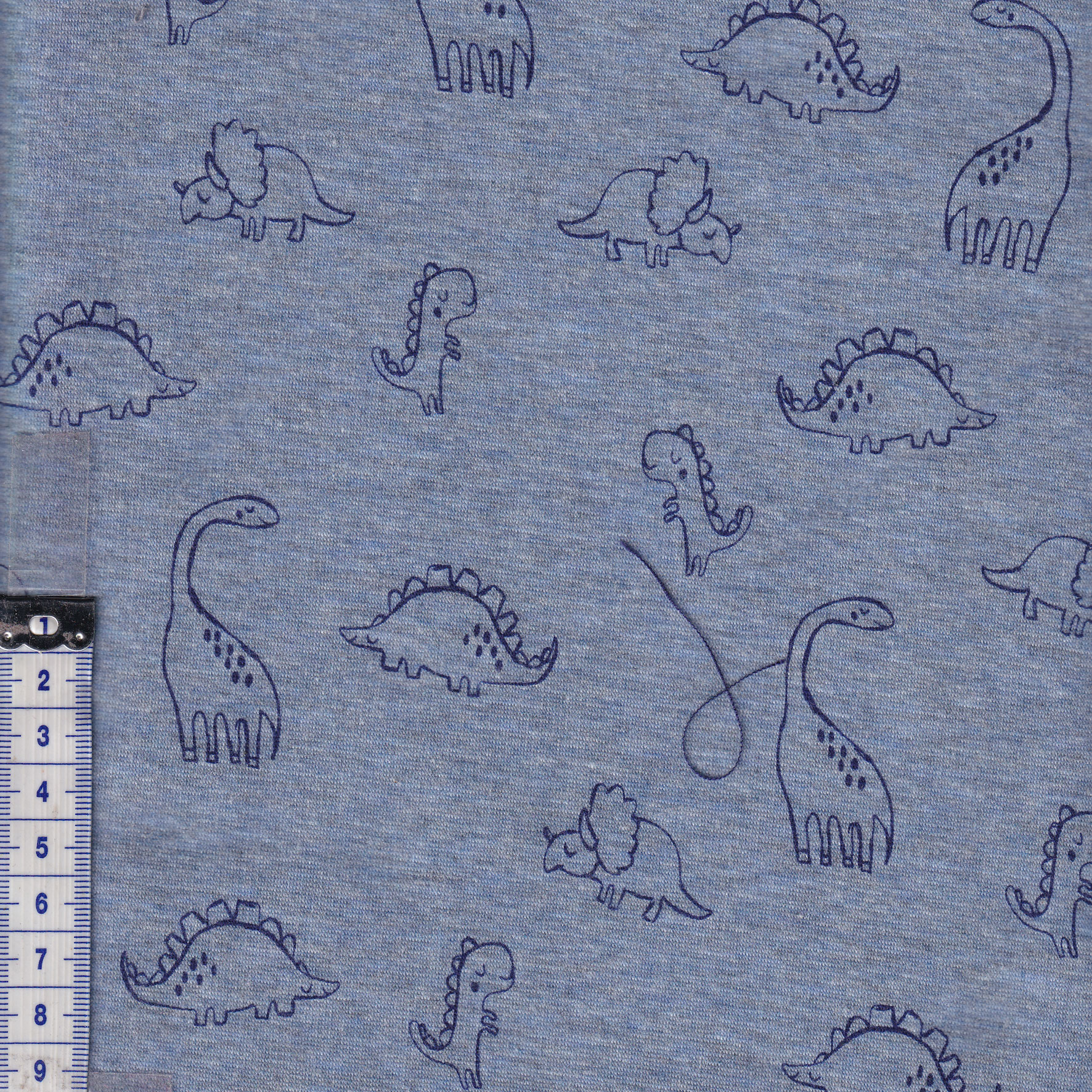 Alpenfleece - Sweatshirt-Stoff  "Nils" Dinosaurier, meliert, blau
