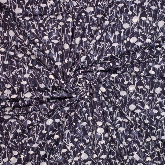 Viskose Elasthan Jersey "flower print", blau/grau mit Blumenmotiv