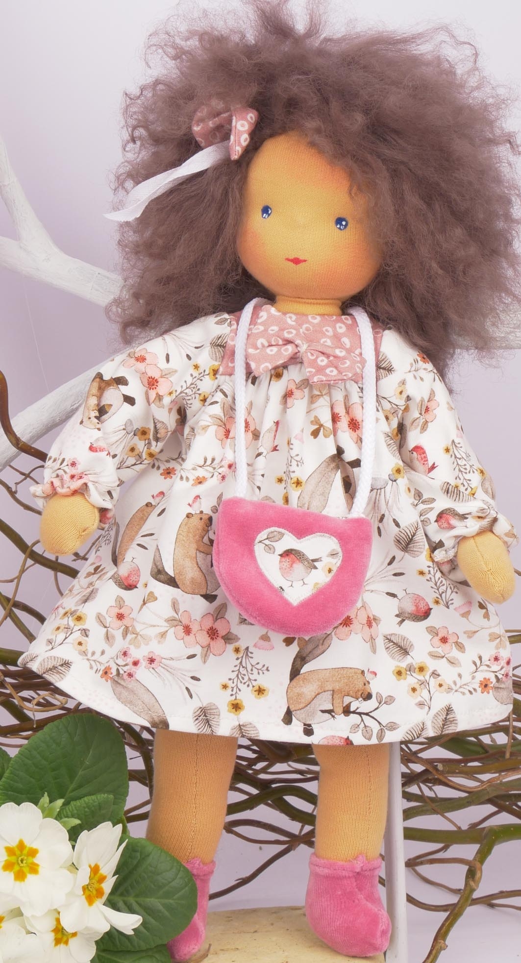 "Elfie" Puppe mit geraden Armen und Beinen,  30cm, Nähset incl. Tibetfell für Haare, reine Schafwollfüllung KbA-braun