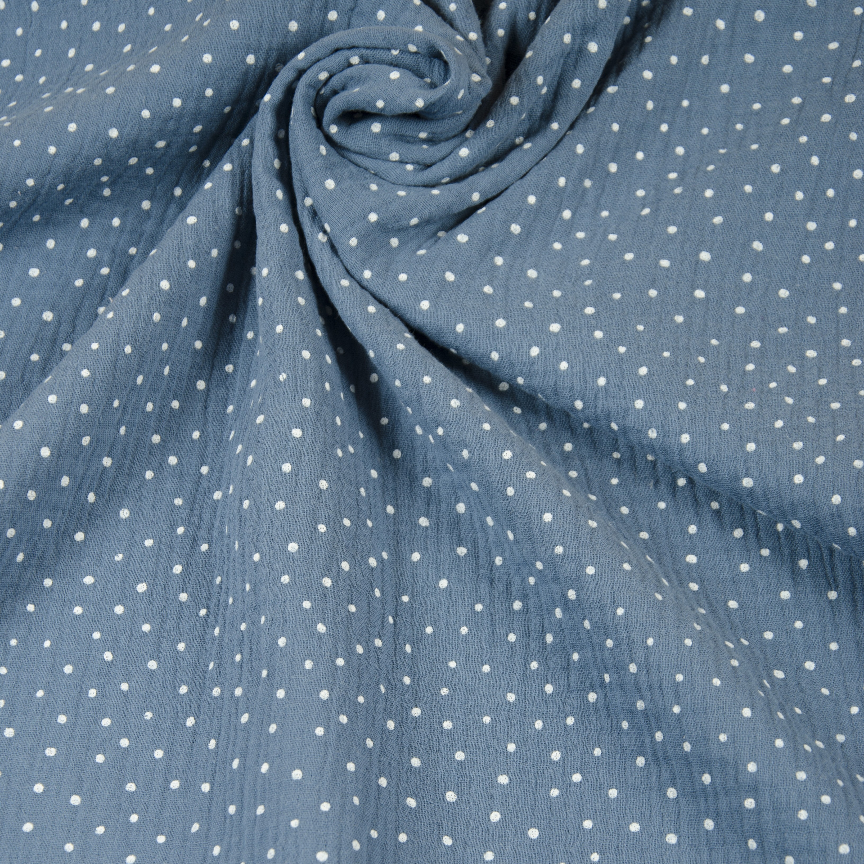 Baumwoll Musselin "Double Gauze Dots", jeansblau mit weißen Pünktchen, OEKO-TEX