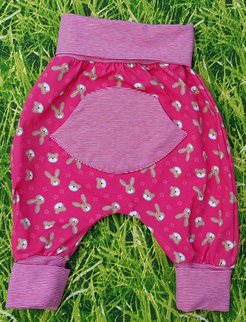 Jerseyhose für Babys mit Tasche, Gr. 0- 12 Mon.,Nähset "Häschen auf Pink"