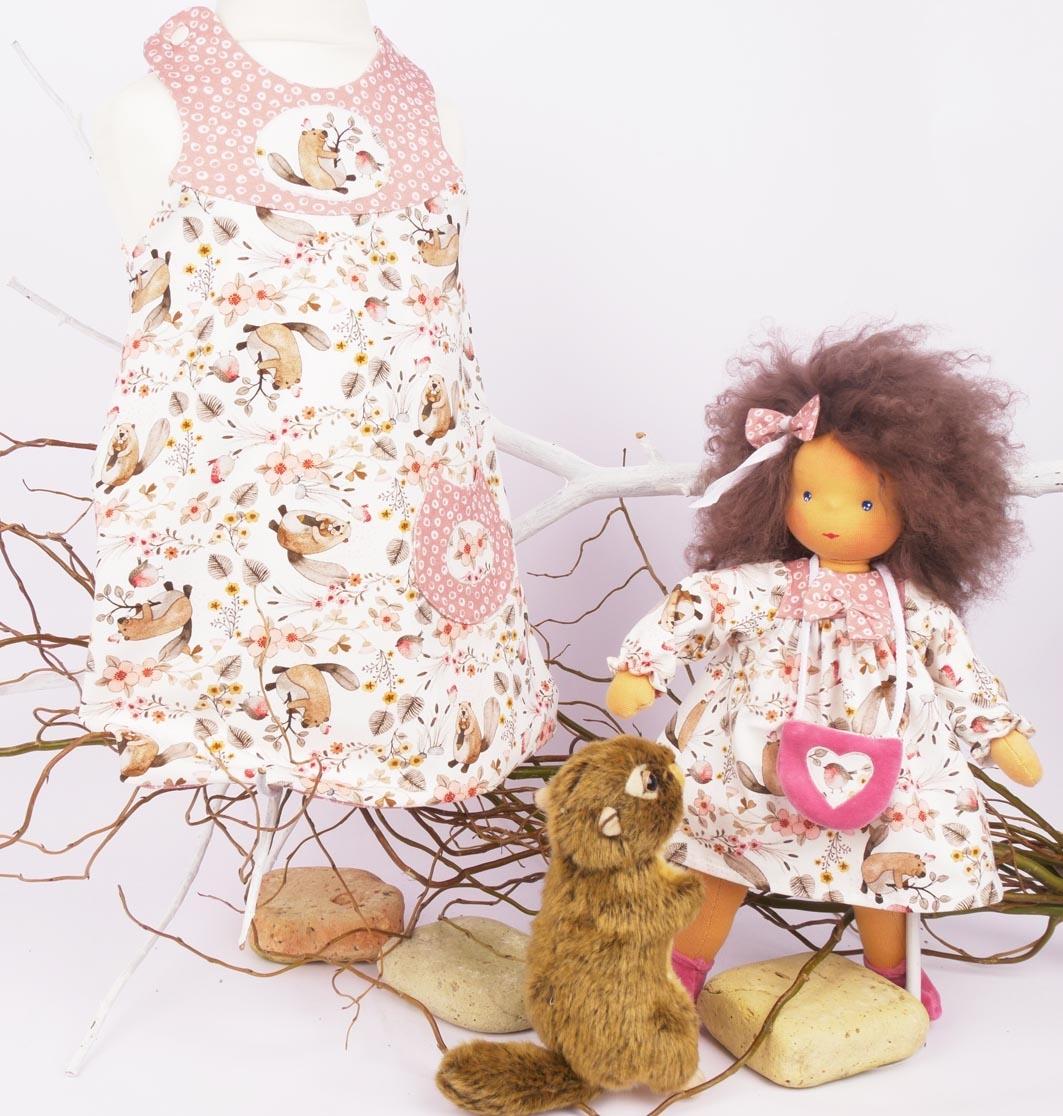 "Elfie" Puppe mit geraden Armen und Beinen,  30cm, Nähset incl. Tibetfell für Haare, reine Schafwollfüllung KbA-braun