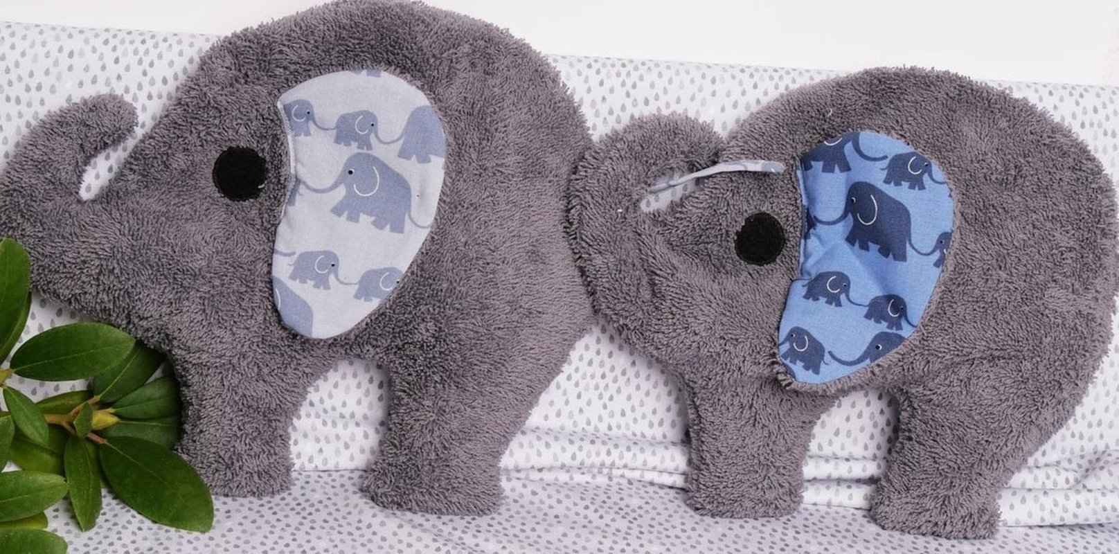 Wärmender Elefant, blaue Motivohren, 30cm, Nähset