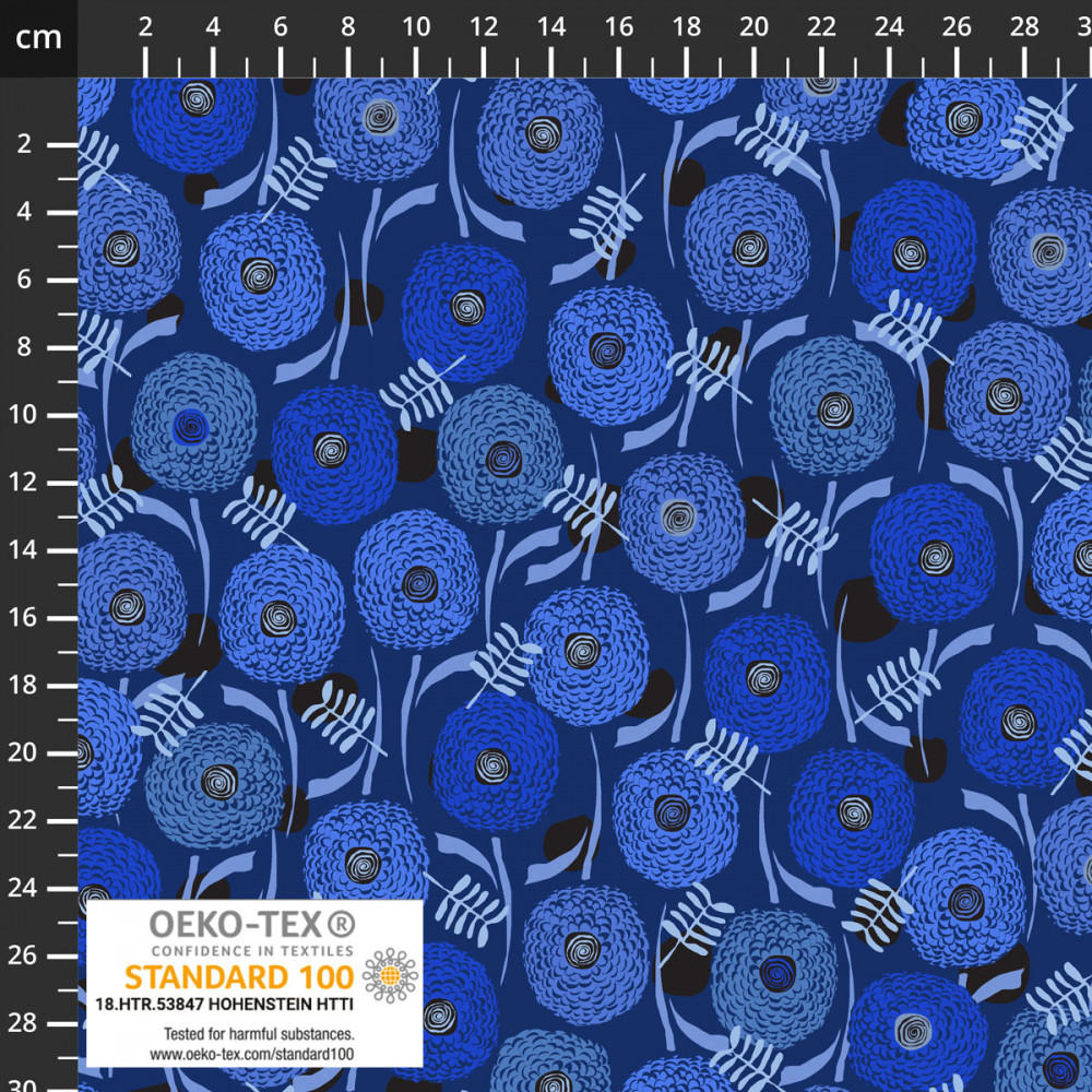 Jersey "Avalana" Blumen auf blau,  Oeko-tex Standard 100   