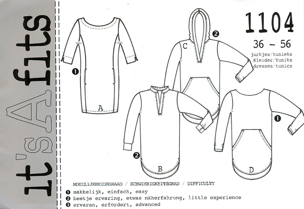 Nähpaket It´s a fits Kleid 1104 "Isa", Gr. 36- 46 weinrot